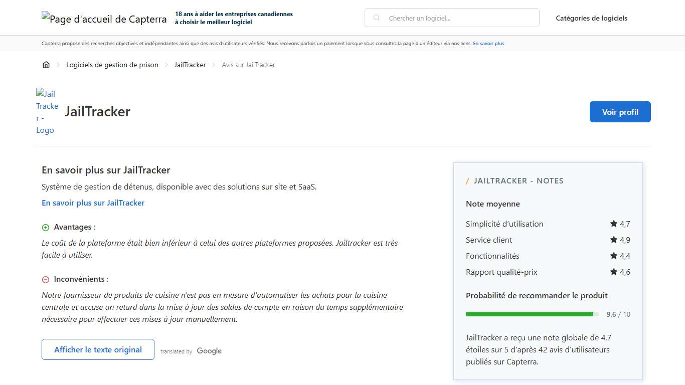 JailTracker : avis utilisateurs vérifiés - Capterra Canada 2026